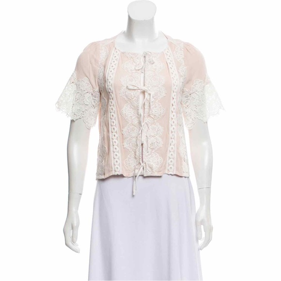 For Love and Lemons Hayley Lace Trimmed Tie Bow Blouse Peach Pink Size XS - Picture 6 of 8